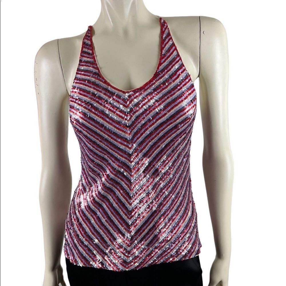 DKNY Sequined Red, White, and Blue Tank Top Good Condition